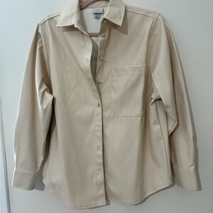 Leather Cream Button-Up Shirt